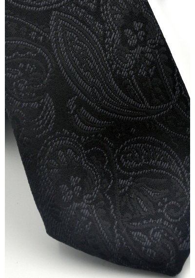 Gaffy Siyah Şal Desenli Dokuma Kumaş Mendilli Slim Fit Kravat // Sdk-2603-1 Siyah