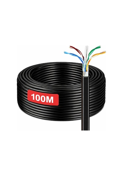 100 Metre Cat6 Kablo Awg23 Bakır Tel Double Layer İç Ve Dış Mekan Ethernet İnternet Kablosu