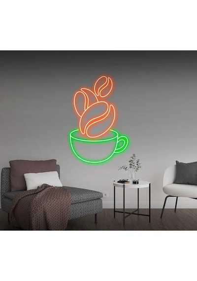 Kahve Fincanı Şekilli Neon Tabela Yeşil