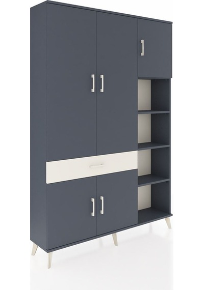Arges Dolap 10 Raflı Tek Çekmeceli 5 Kapaklı 132x30x195 Antra... Antrasit