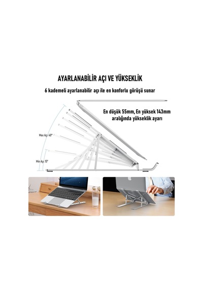 SooPii DM08 10''-15.6'' 6 Seviyeli Alüminyum Notebook Standı
