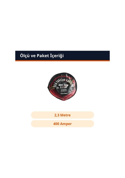 Trobus Çantalı Takviye Kablosu Araç Aküsü İçin 2,3 Metre 400 Amper