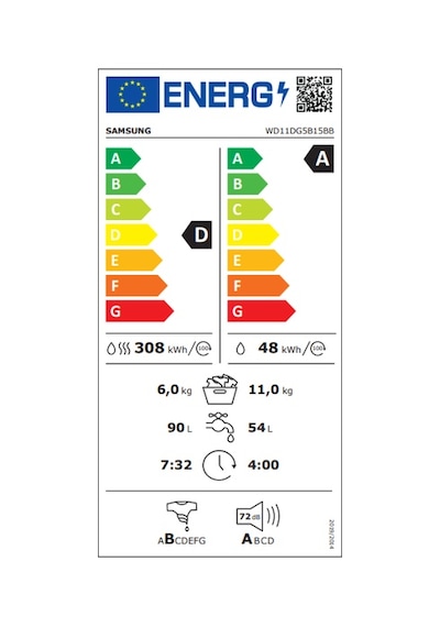 Samsung WD11DG5B15BBAH 11 KG Yıkama + 6 KG Kurutmalı Çamaşır Makinesi Siyah