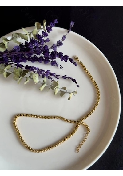 Köşeli Model Choker Gold Çelik Zincir Kolye Choker Serisi Altın