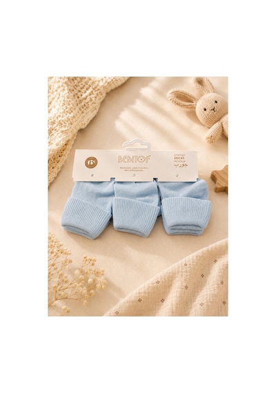 Bebitof 3 Çift Bebek Pamuklu Kıvırmalı Soket Çorap Mavi Bbtf.414.çrp.mav