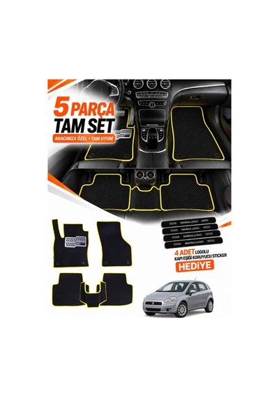 Fiat Punto Evo 2009-2012 Uyumlu Eva Oto Paspas Metal Topukluklu Havuzlu 5 Parça Siyah-sarı