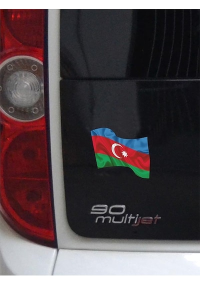 Azerbaycan Dalgalı Bayrak Etiket 10 X 9 Cm