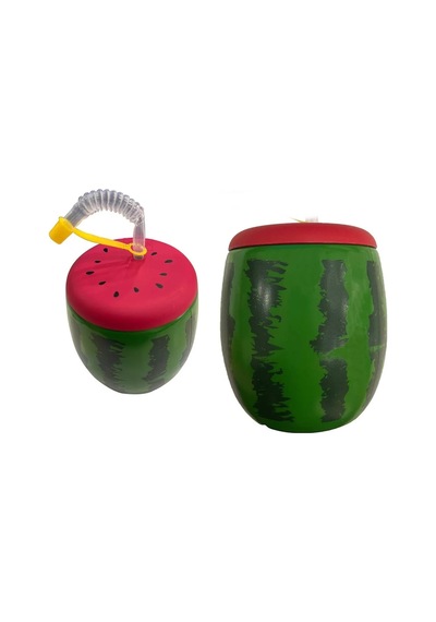 Karpuz Tasarımlı Pipetli Suluk 900 Ml Yeşil