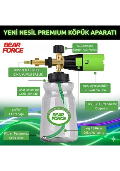 Robeve Bear Force Pro+ Foam Lance Köpük Yapıcı Aparat Pro Model Köpük Aparatı Profesyonel Oto Yıkama Köpük Yapıcı Aparat