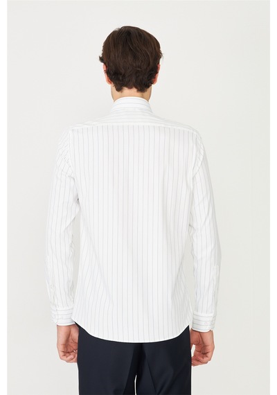 Beyaz Mavi Çizgili Uzun Kollu Gömlek Slim Fit Beyaz-mavi