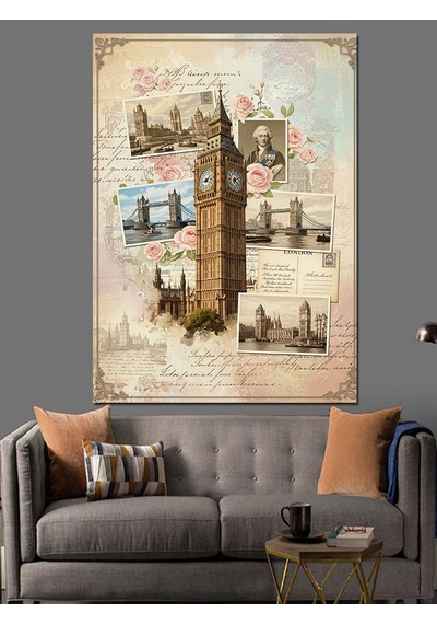 Londra Big Ben Kolaj Dekoratif Kanvas - Mdf Ahşap Tablo