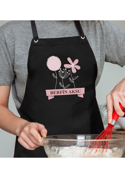 Bk Gift Kişiye Özel İsimli Anneler Günü Tasarımlı Profesyonel Siyah Mutfak Önlüğü, Aşçı Önlüğü, Şef Önlüğü, Anneye Hediye-4
