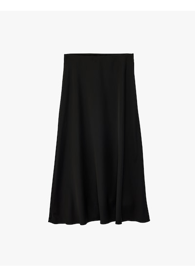 Koton Normal Bel Midi Saten Çan Etek Siyah 6sak70032uw