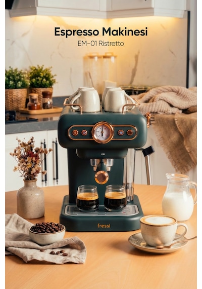 Fressi EM-01 Ristretto Süt Köpürtücülü 20 Bar Basınçlı Espresso Latte Cappuccino Americano Makinesi 1.2 L