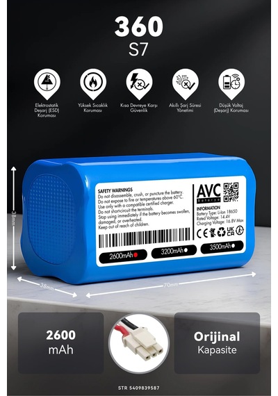 360 S7 2600mah Robot Süpürge Bataryası K.k