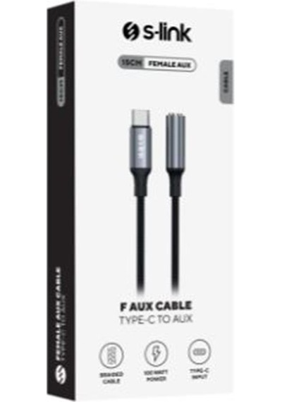 S-link Armor Fc-01 15cm Type-c To F Aux Örgülü Metal Başlıklı Siyah Ses Kablosu
