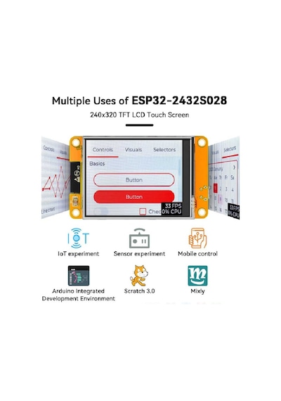 Esp32 Geliştirme Kartı 2.8 Inç 240x320 Akıllı Dokunmatik Tft Lcd Modül Lvgl Wifi Bluetooth Wroom Arduino Uyumlu