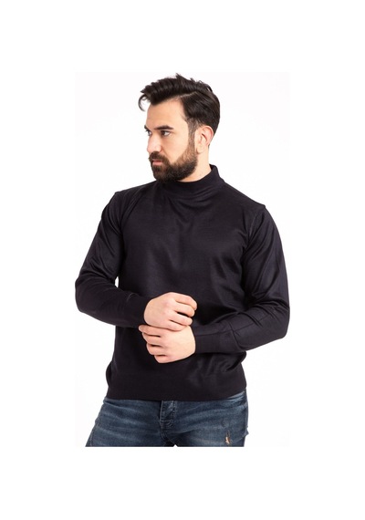 Nacar Store Erkek Lacivert Ince Yünlü Yarım Boğazlı Triko Kazak