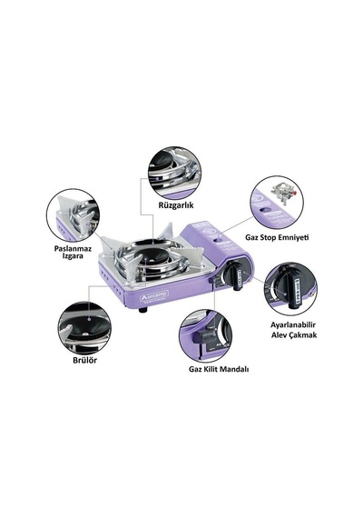 Orcamp Mini Çantalı Kamp Ocağı Mor 4 Kartuşlu Set Mor