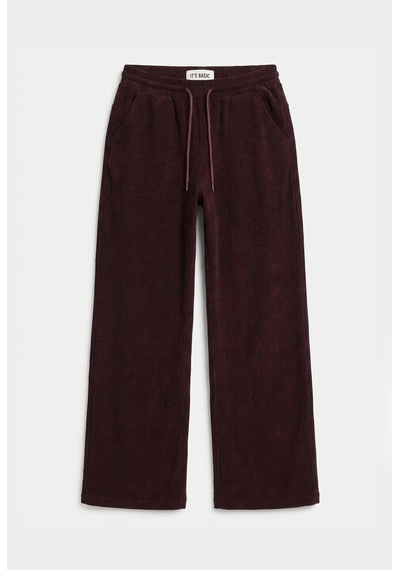 Kadın Bordo W6-35 Flare Fit İnce Fitilli Esnek Velvet Kadife Kumaş Pantolon