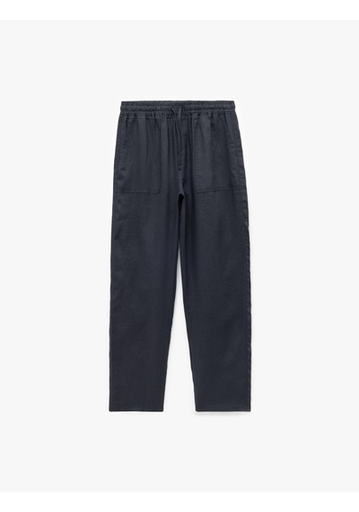 Koton Cep Detaylı Beli Bağcıklı Oversize Keten Pantolon Lacivert 5sam40151hw Lacivert