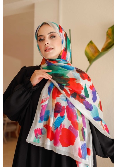 Mimiyum Nayf İpek Şal Pastel Desen - Taş Rengi