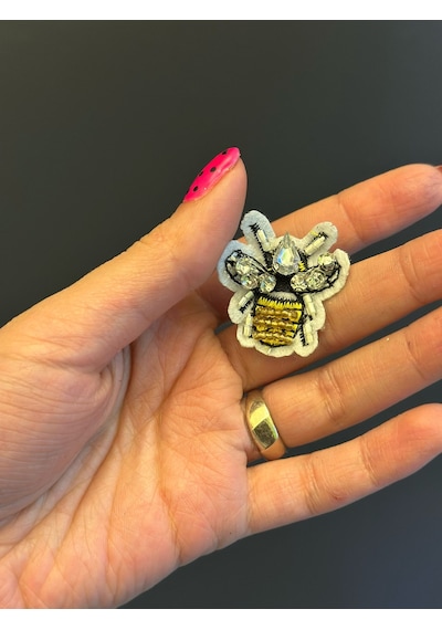 Zirkon Taşlı Boncuk İşleme Arı Arma Dikiş Aplike 3x3 Cm