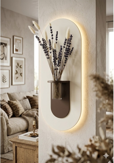 Gardenya Ahşap Pilli Ledli İskandinav Tarzı Salon Duvar Rafı Modern Çiçeklik 27 X 65 Cm Paris Grisi - Ahşap Ceviz