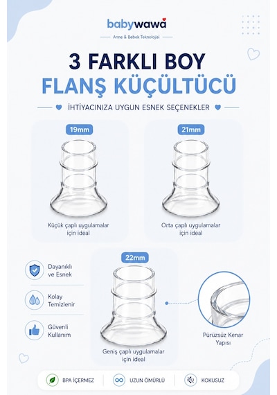Babywawa Göğüs Pompası Kalkanı Silikon Flanş Küçültücü 19-21-22mm