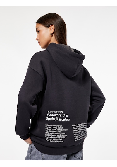 Koton Uzun Kollu Kapüşonlu Arkası Baskılı Oversize Sweatshirt Antrasit 6wal10555ık Antrasit