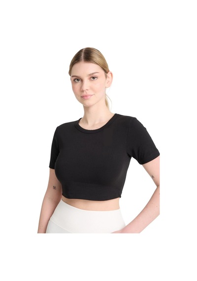 Hnc Sport Kadın Siyah %80 Modal %20 Elastan Kısa Kol Compression Spor Crop - Nefes Alan Ve Esnek Crop