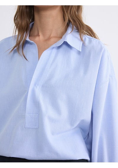 Lcwaıkıkı Classic Mavi Gömlek Yaka Oversize Oxford Bluz