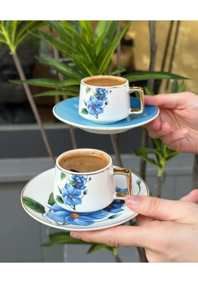 6'lı Porselen Kahve Fincanı Blue Flower-5160 Çok Renkli
