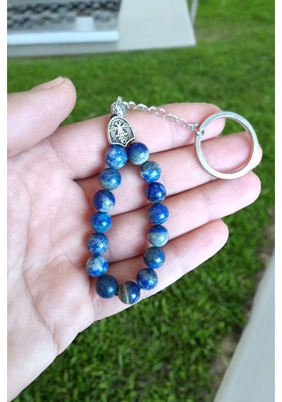 Lapis Lazulli Anahtarlık Doğal Tesbih Model Doğal Taş Çelik Malzeme Lapis Lazulli Tesbih Anahtarlık