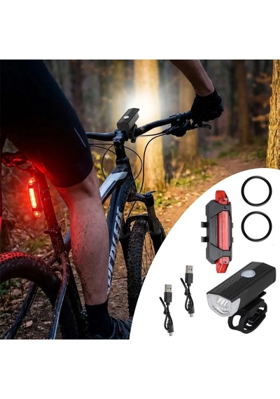 Bisiklet Işık Seti Usb Şarjlı Led Ön Far + Arka Stop Lambası, Su Geçirmez Bisiklet Aydınlatma Seti Diğer