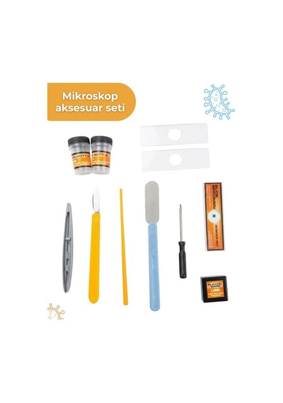 Temel Sarı Stem Mikroskop Seti 100x 400x 1200x Plastik Gövdeli Bilim Kiti