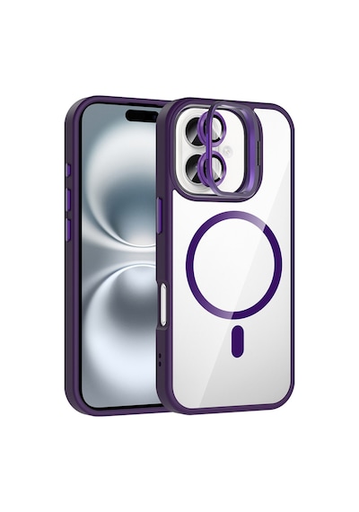 Apple Uyumlu iPhone 16 Plus Kılıf Standlı Ve Kamera Lens li M-safe Şarj Uyumlu Etro Kapak - Derin Mor