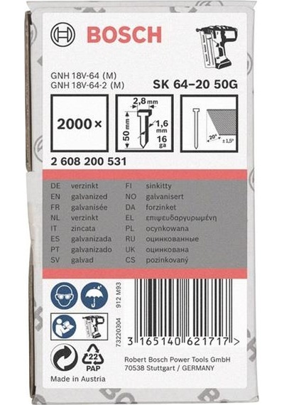 Bosch 50 Mm Görünmez Başsız Tel Çivi 20 2000 Adet 2608200531