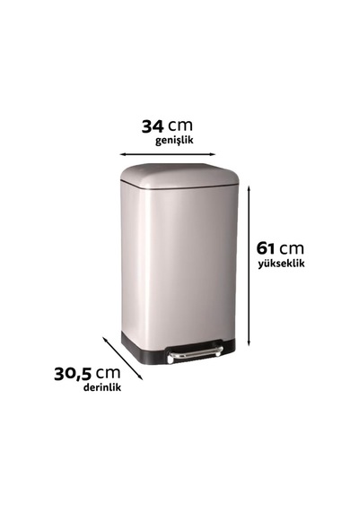 Ariane Metal Pedallı Antrasit 30 L Çöp Kutusu, Çıkarılabilir Kova, Poşet Sabitleme, Geniş Pedal Bej