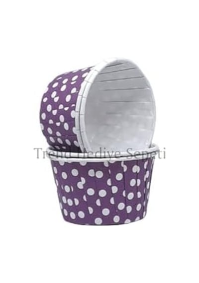 Trend Hediye Sepeti 50'li Mor Puantiyeli Muffin Kek Kalıbı, Kek Kapsülü Cupcake Kalıbı, Airfryer Uyumlu .