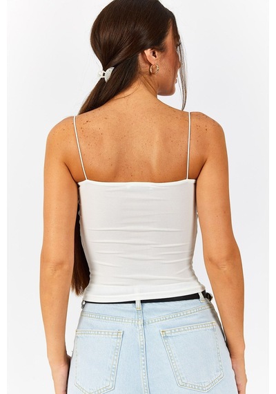 Armonika Kadın Ekru Ip Askılı Astarlı Crop Bluz Arm-22y055003