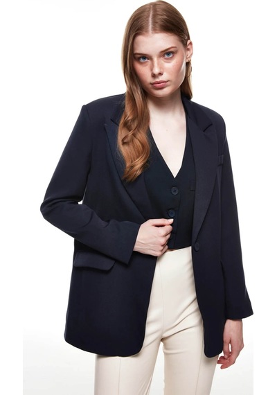 Quzu Oversize Lacivert Kadın Blazer Ceket 50873