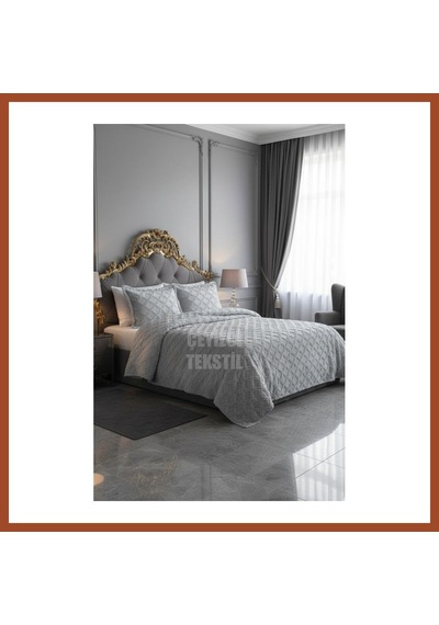 Bezos Çift Kişilik Yatak Örtüsü Gri 3 Parça Yatak Örtüsü Bedspread Pro