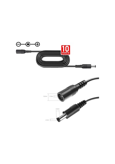 10 Metre Power Adaptör Uzatma Kablosu Wifi & Cctv Kamera Uyumlu 12v Dişi Erkek 22awg Kablo