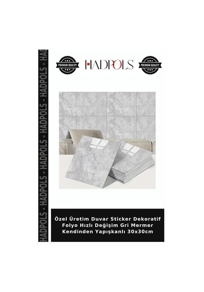 Özel Üretim Duvar Sticker Dekoratif Folyo Hızlı Değişim Gri Mermer Kendinden Yapışkanlı 30x30cm