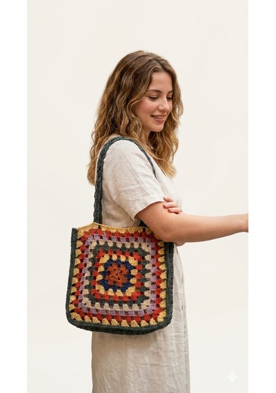 Minastile El Örgüsü Çanta, Örgü Çanta, Handmade Çanta, Tığ İşi Çanta, El Emeği Çanta, Tasarım Çanta. Çok Renkli