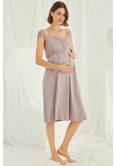 Monamise 18438440 Kadın Vizon Hamile Lohusa Seti Sabahlık Gecelik Pijama Takım