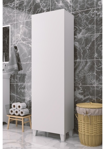 Çok Amaçlı Kapaklı Banyo Dolabı - Yüksek Raflı, Dar Alanlara Uyumlu Depolama Dolabı - Beyaz - 54cm Çok Amaçlı Kapaklı Banyo Dolabı - Yüksek Raflı, Dar Alanlara Uyumlu Depolama Dolabı - Beyaz - 54cm