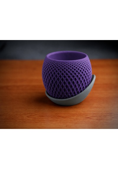 3d Baskı Küre Saksı - Kafes Dokulu İki Parçalı Dekoratif Saksı - Mor-gri Çok Renkli
