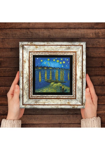 Lexroo Van Gogh Ren Nehri Nde Yıldızlı Bir Gece Taş Duvar Tablosu - Çerçeveli Taş Tablo Çok Renkli